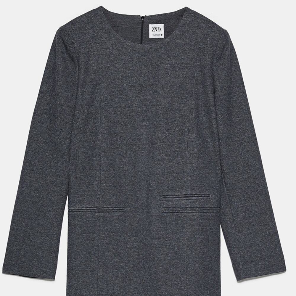 0446 NEW Zara Gray Round Neck Mini Dress Long Sleeve Shoulder Pads NWT - Picture 3 of 13